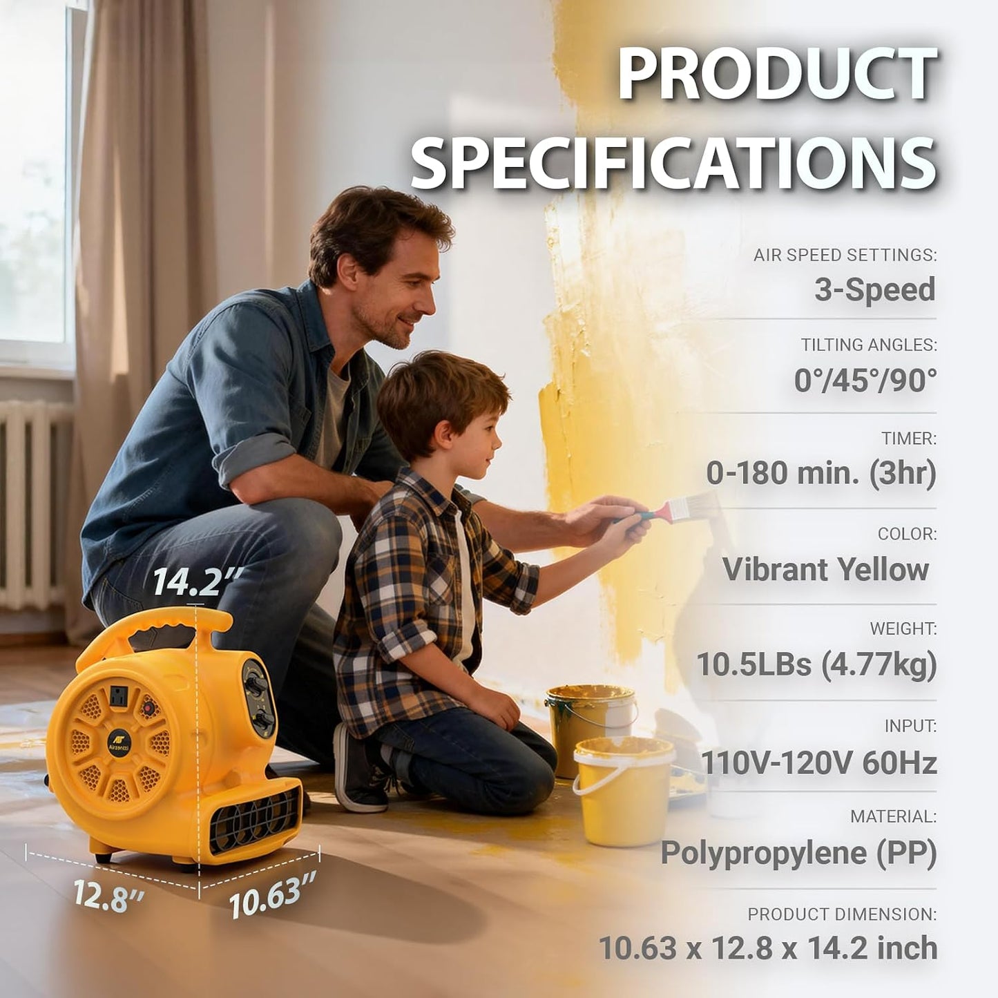 AirZentti 3-Speed Industrial Air Mover Floor Blower Fan