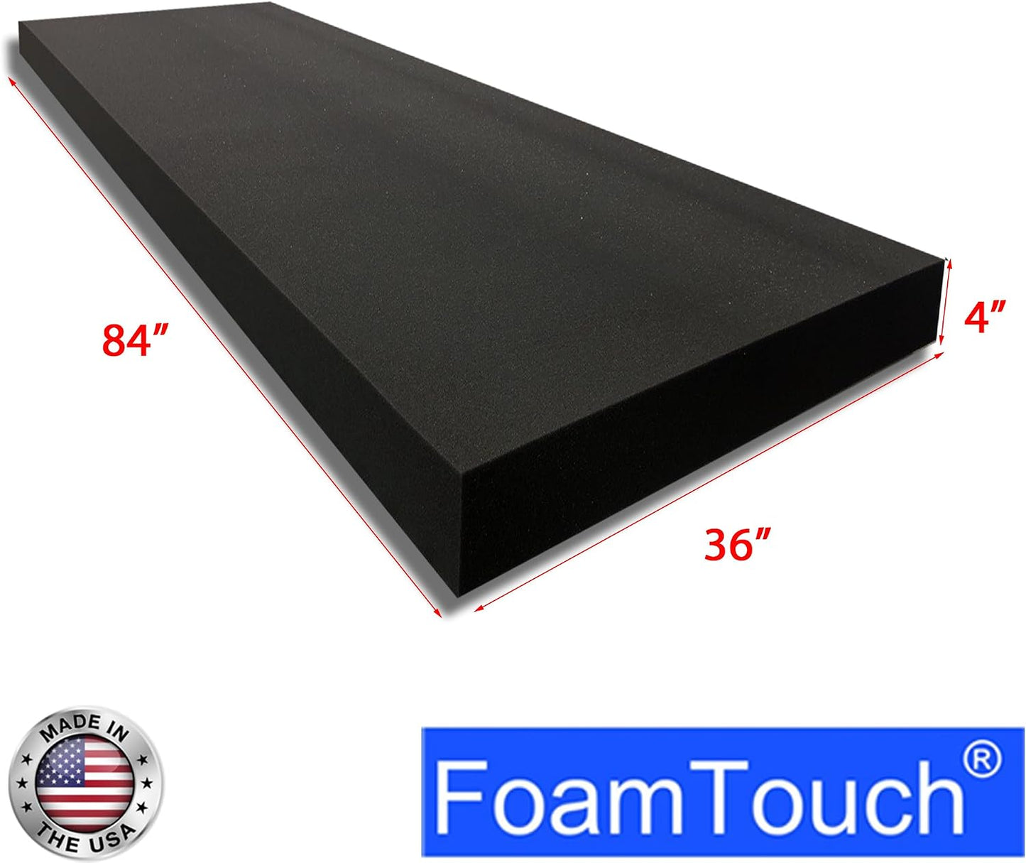 (New) FoamTouch 4" Thick, 36" Wide x 84" Long Charcoal High Density Foam