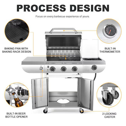 Silver 3 -Burner Liquid Propane Gas Grill