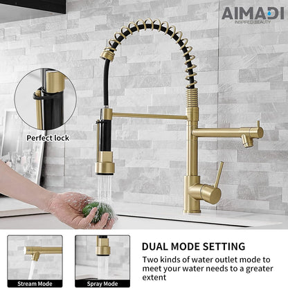 (New) Brushed Gold Kitchen Faucet with Pull Down Sprayer