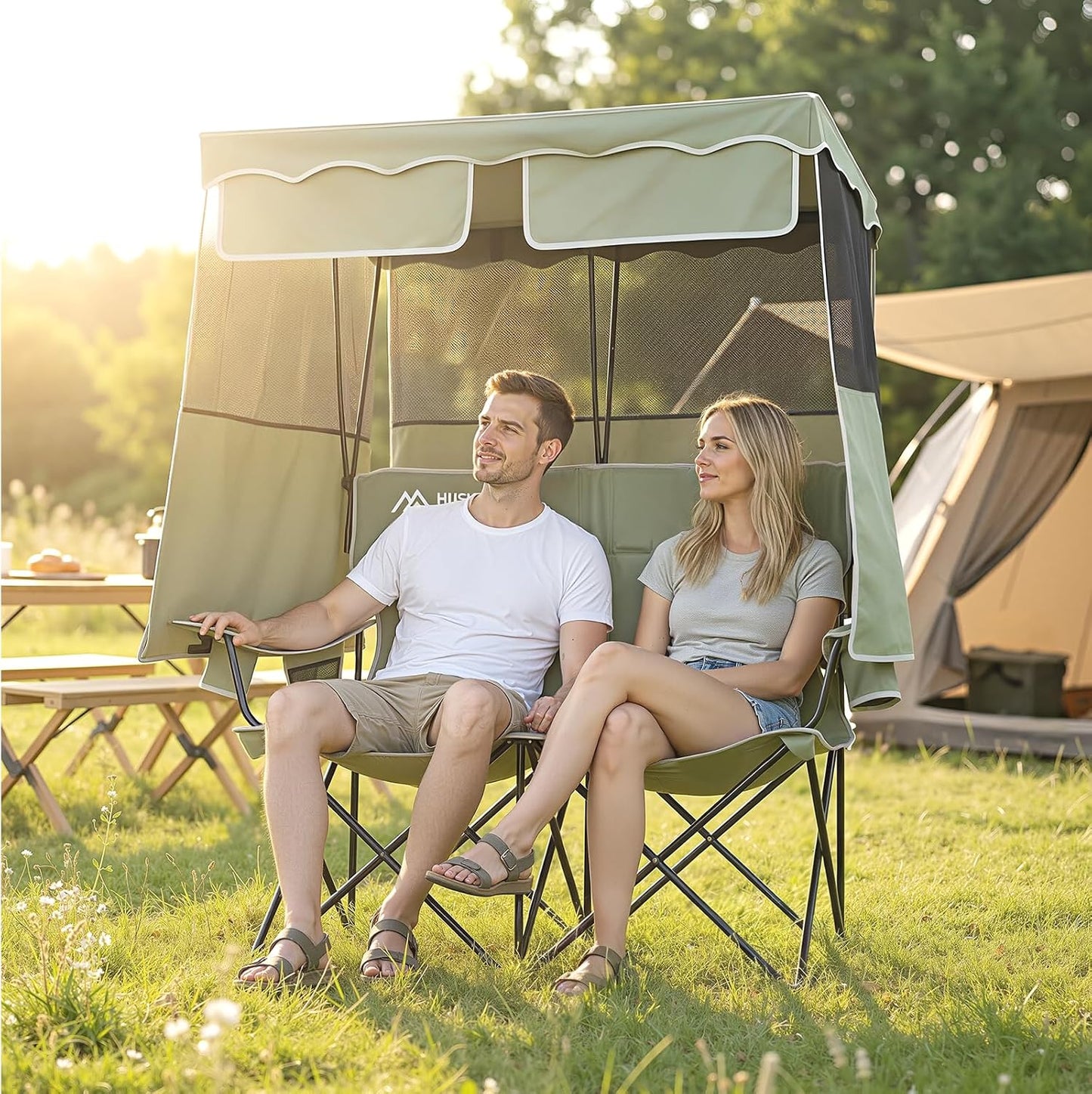 Double Camping Chair with Canopy
