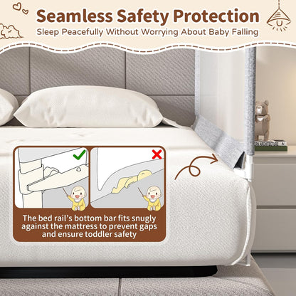 3-Piece Full Size Bed Rail for Toddlers - Height Adjustable Baby Bed Rail Guard