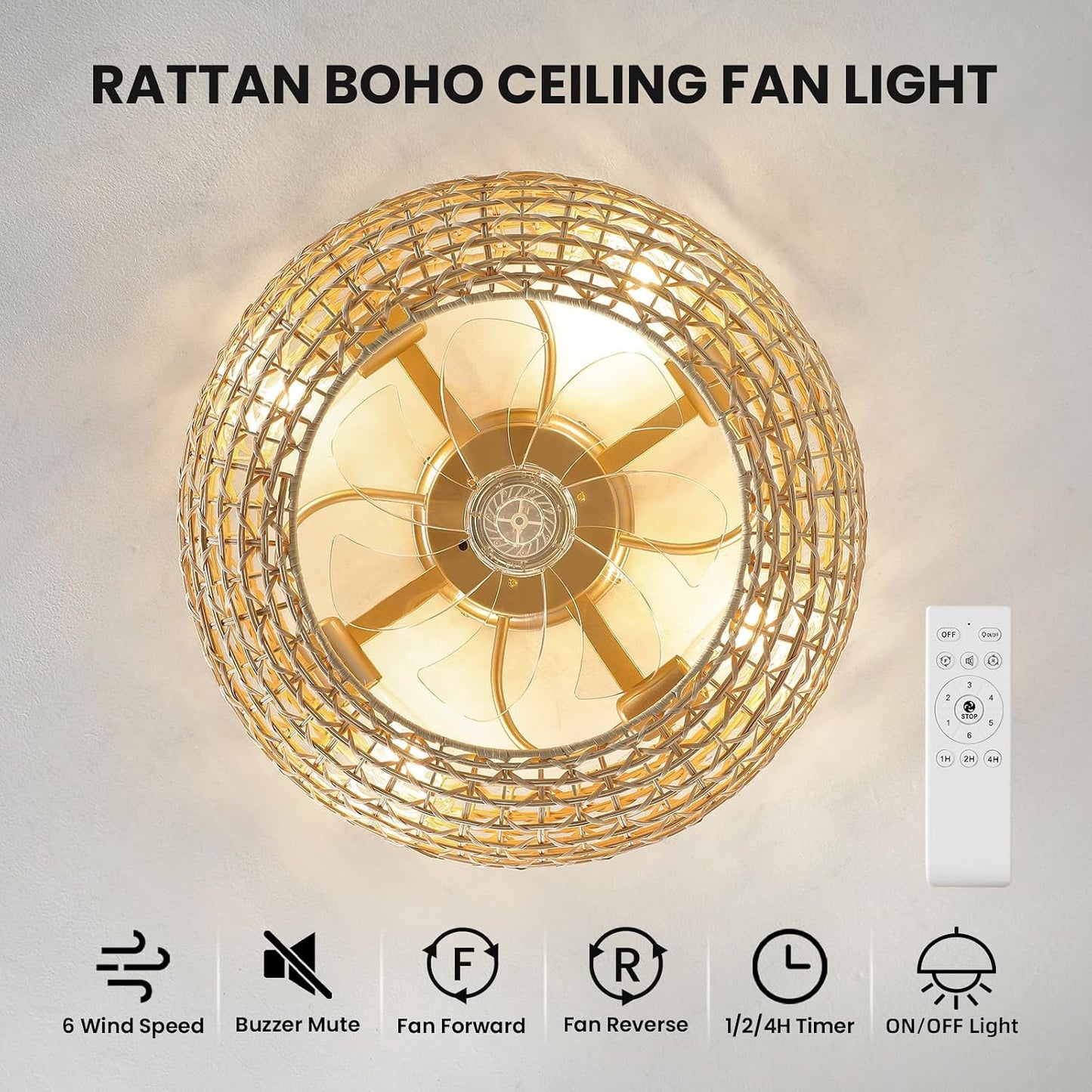 WOSHITU Rattan Caged Ceiling Fans Lights