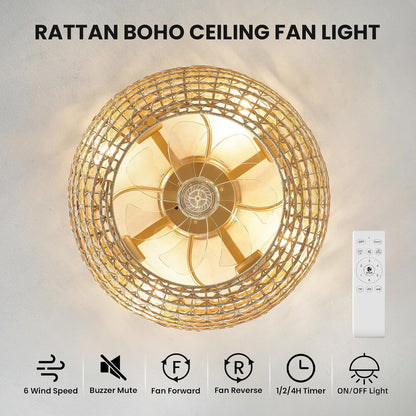 WOSHITU Rattan Caged Ceiling Fans Lights