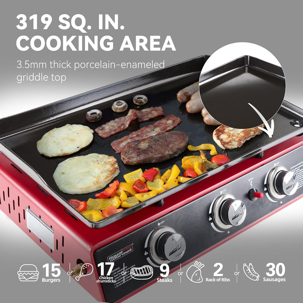 Royal Gourmet 3-Burner Tabletop Propane Gas Griddle