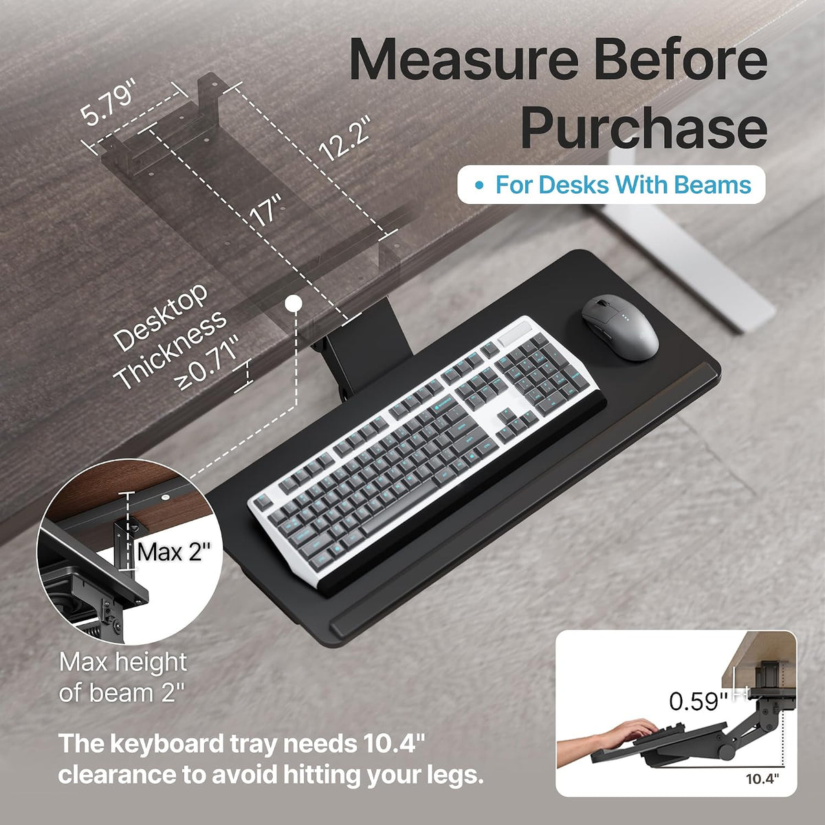 PEGZONE Keyboard Tray Under Desk Slide Out