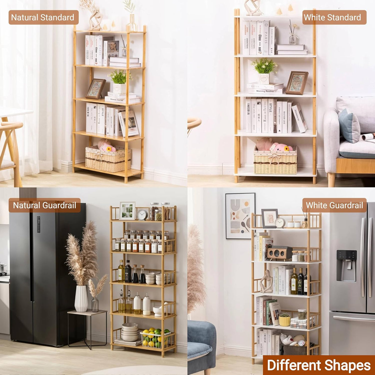 4‑Tier Expandable Freestanding Bamboo Bookshelf
