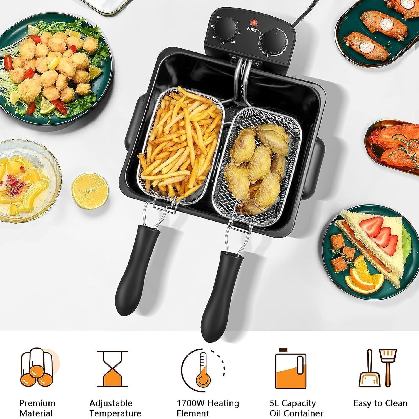 (New) WHALL - 5.3QT Electric Deep Fryer
