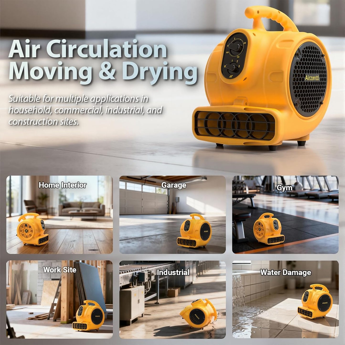 AirZentti 3-Speed Industrial Air Mover Floor Blower Fan