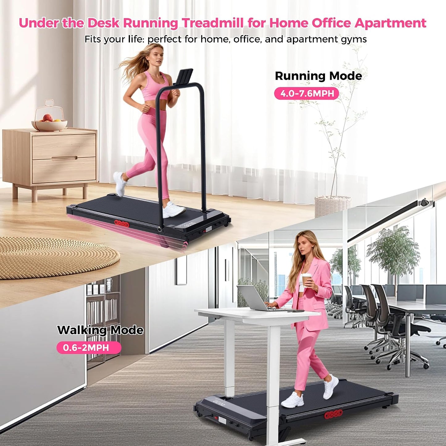 Walking Pad with Incline and Handle Bar