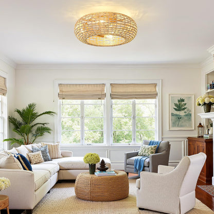 WOSHITU Rattan Caged Ceiling Fans Lights