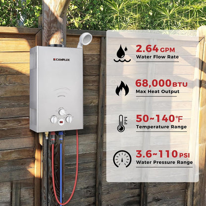 CAMPLUX Tankless Water Heater - 2.64GPM Portable Propane Heater