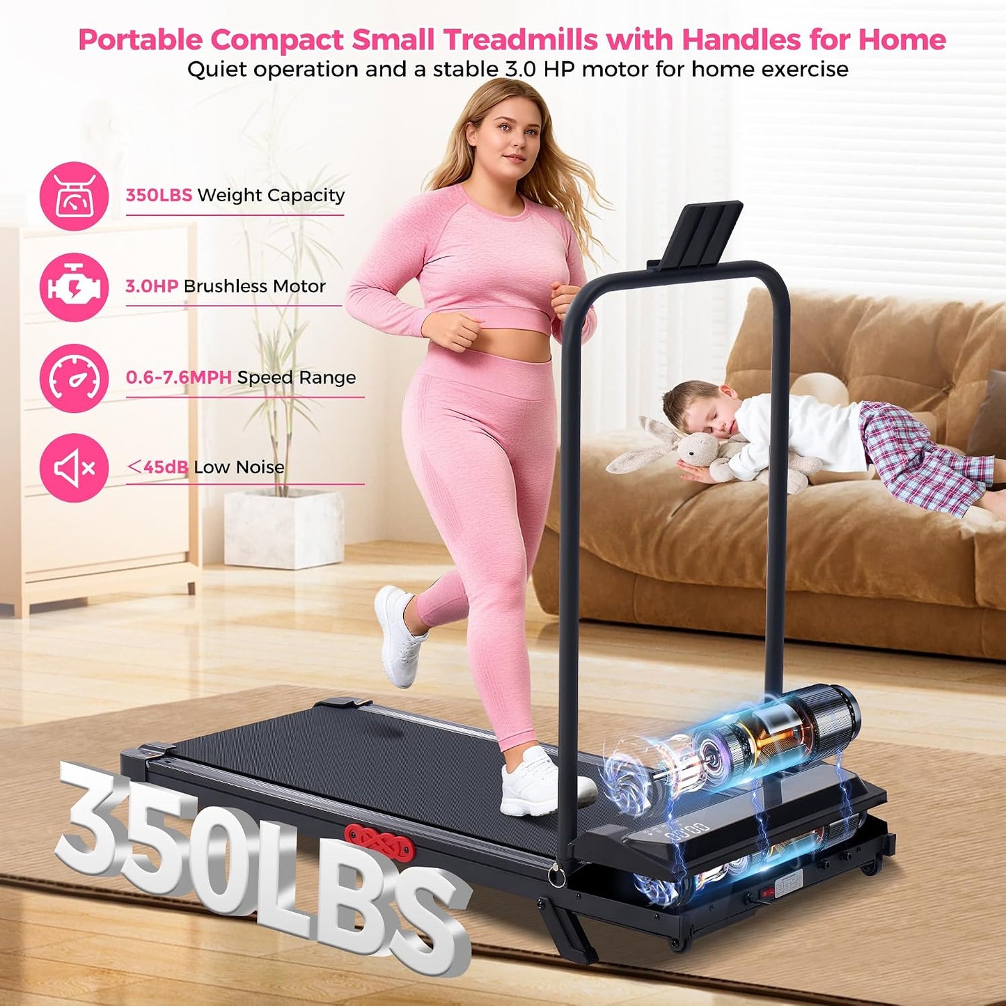 Walking Pad with Incline and Handle Bar