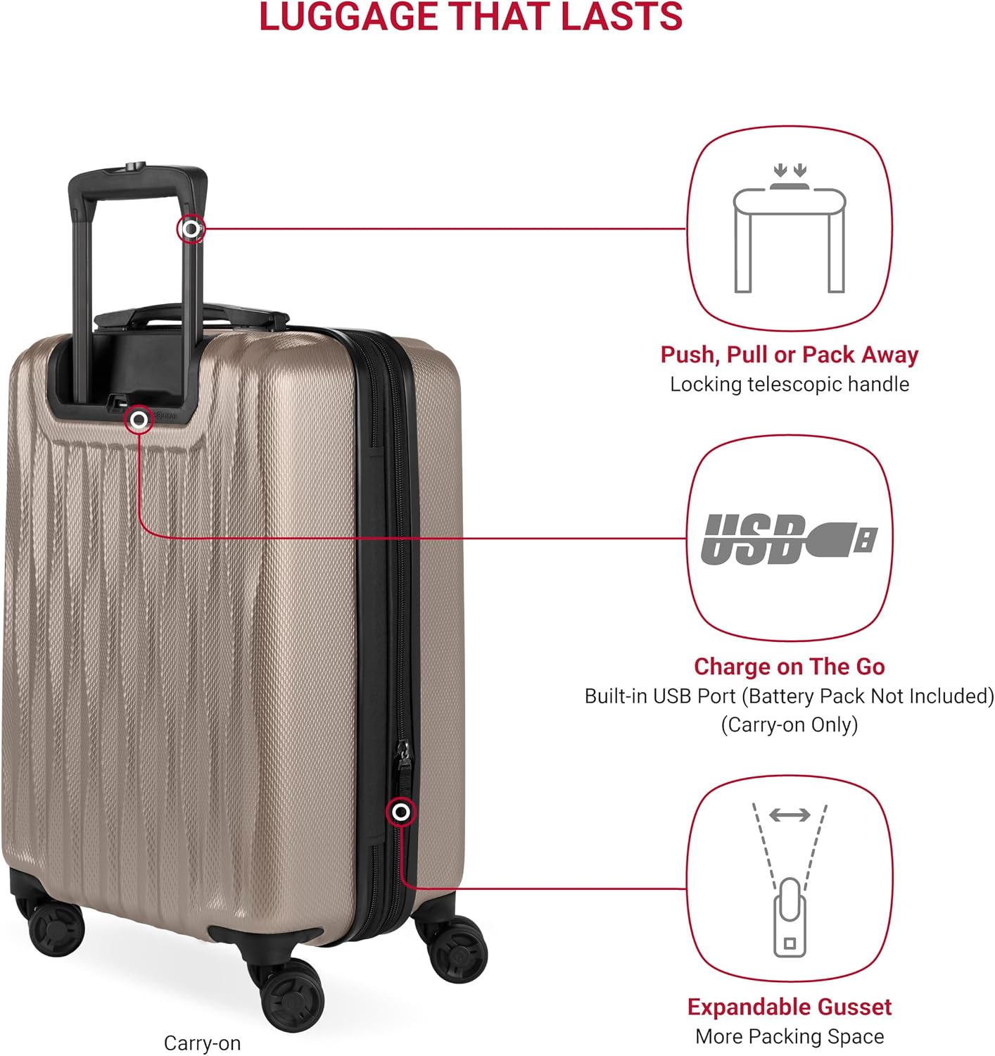 (New) SwissGear 7272 Energie Expandable Hardside Luggage with Spinner Wheels and TSA Lock, Light Gold, 3-Piece Set (19/24/27)