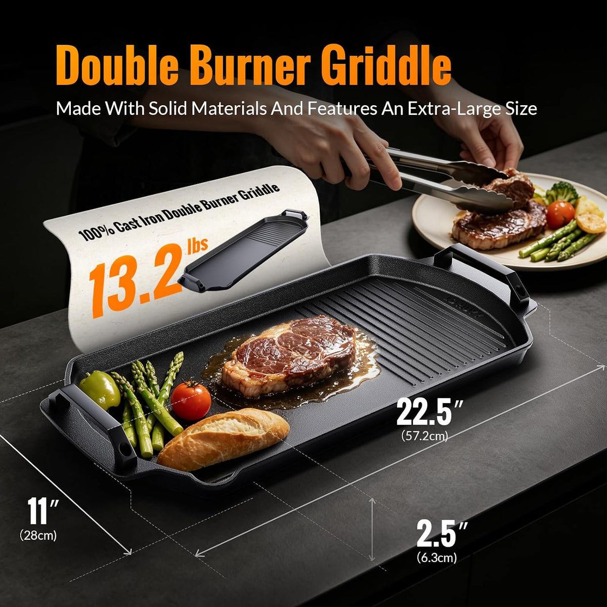 (New) Cast Iron Double Burner Griddle