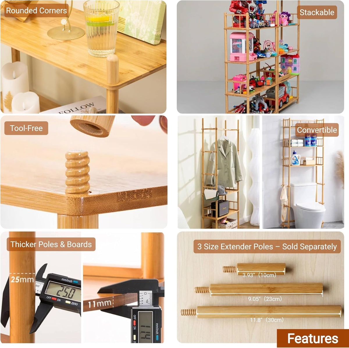 4‑Tier Expandable Freestanding Bamboo Bookshelf