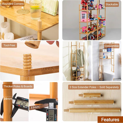 4‑Tier Expandable Freestanding Bamboo Bookshelf
