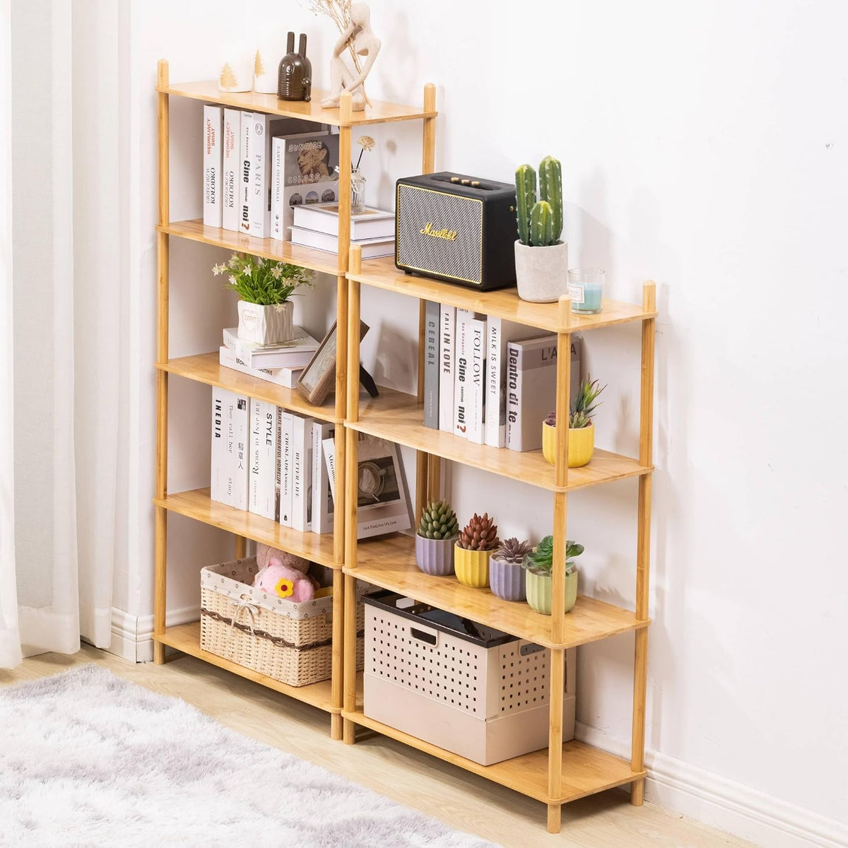 4‑Tier Expandable Freestanding Bamboo Bookshelf
