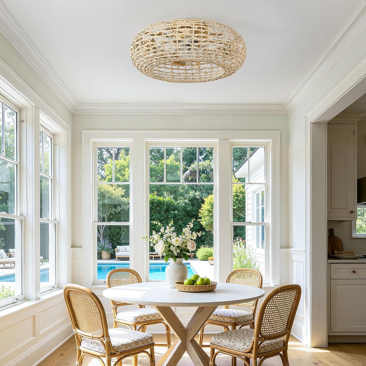WOSHITU Rattan Caged Ceiling Fans Lights