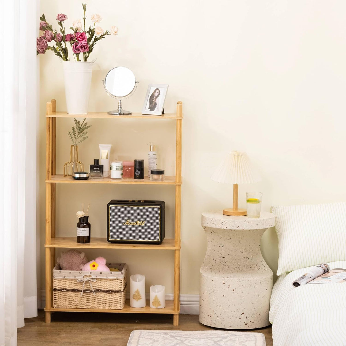 4‑Tier Expandable Freestanding Bamboo Bookshelf