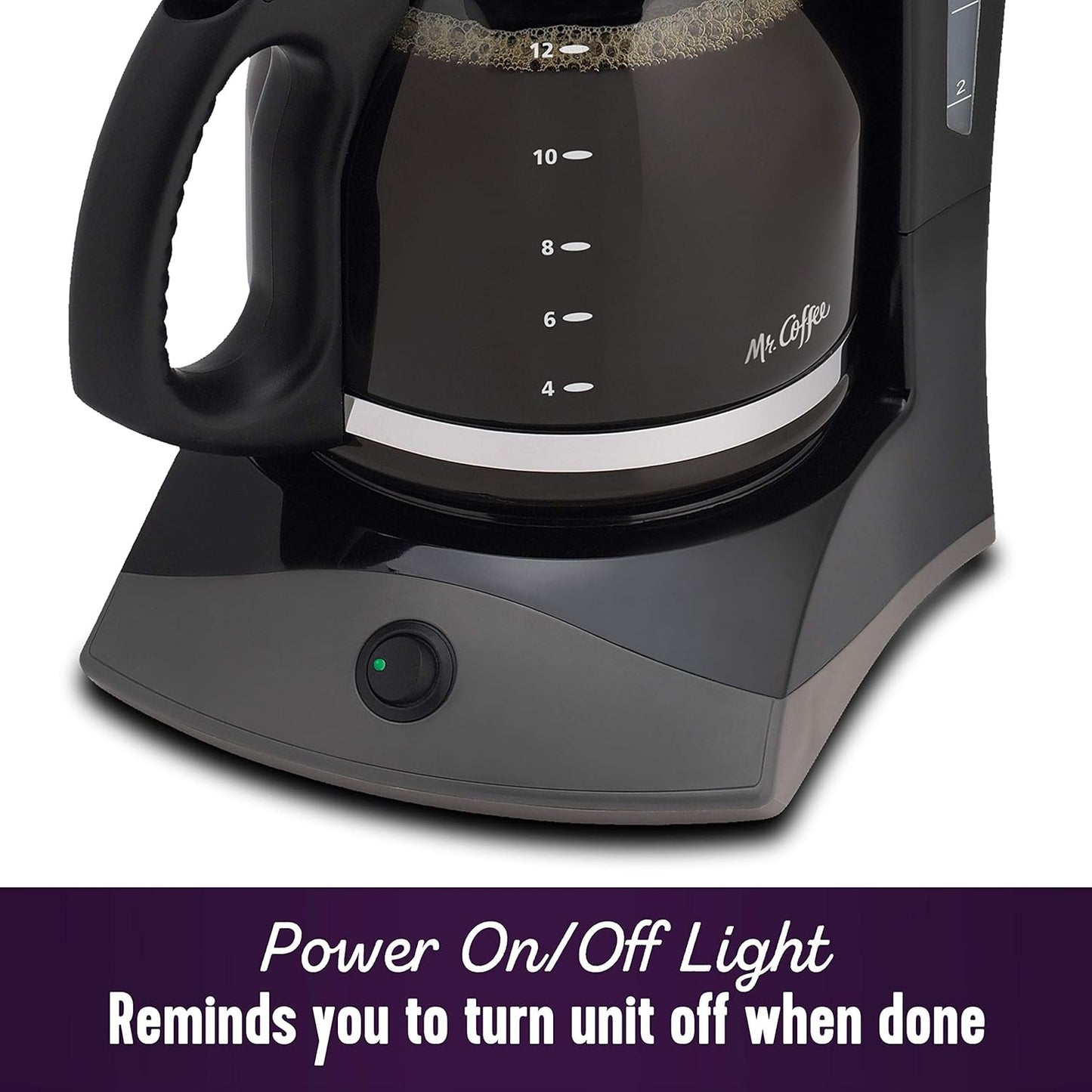 Mr. Coffee Black Coffee Maker, 12 Cups, with Auto Pause and Glass Carafe