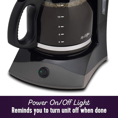 Mr. Coffee Black Coffee Maker, 12 Cups, with Auto Pause and Glass Carafe