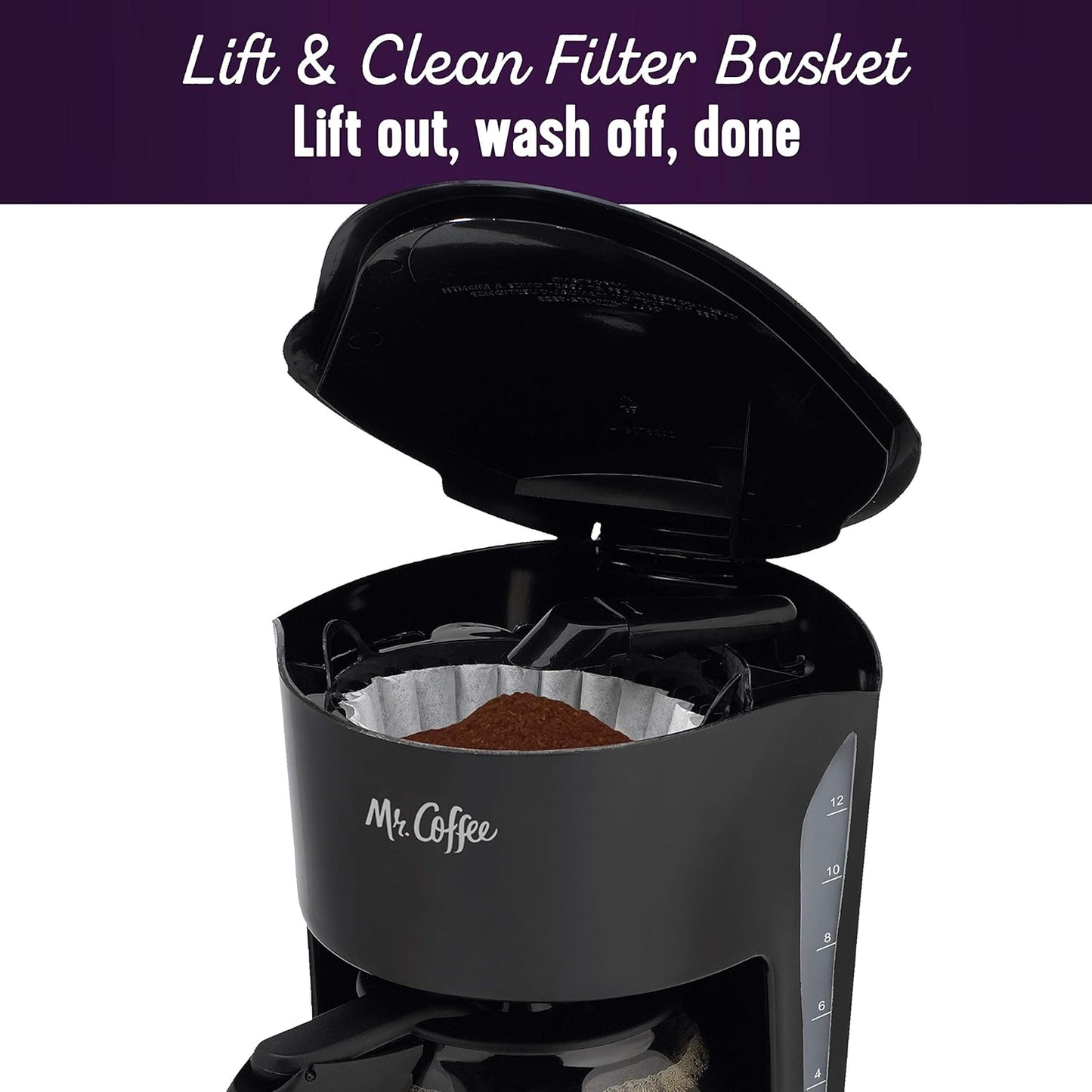 Mr. Coffee Black Coffee Maker, 12 Cups, with Auto Pause and Glass Carafe