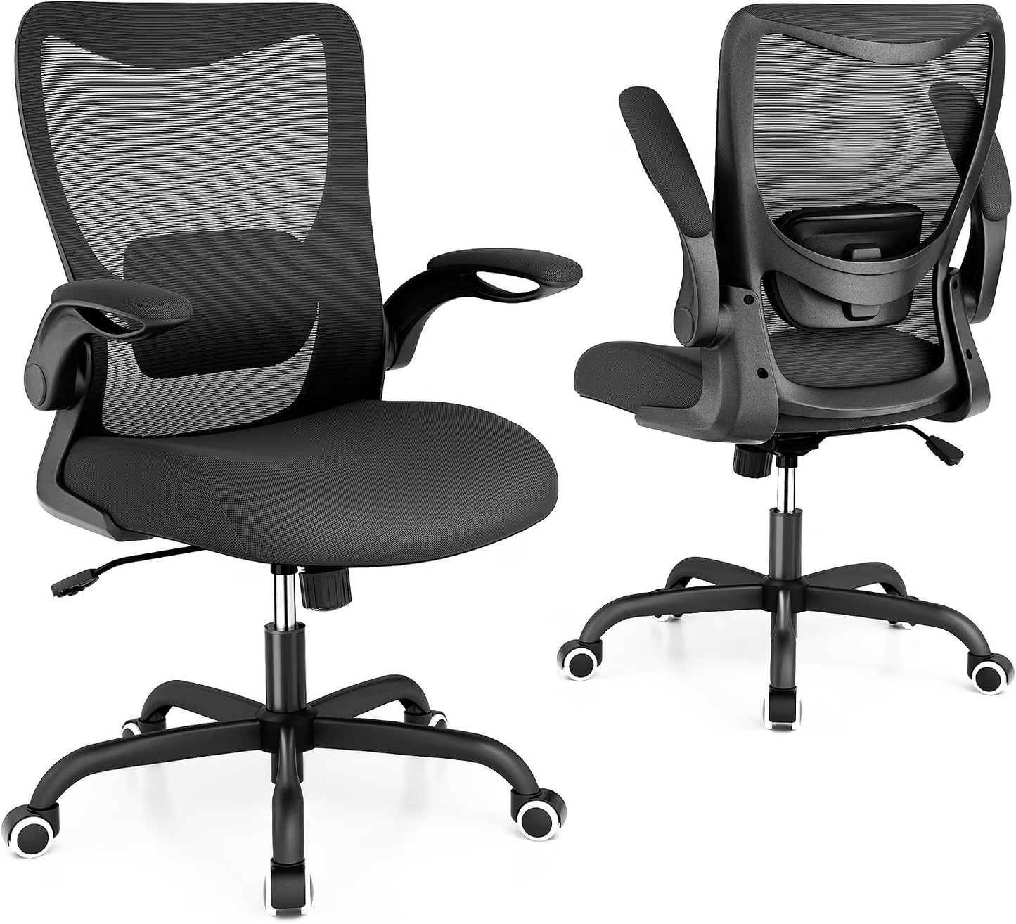 (New) Office Chair, Ergonomic Desk Chair with Adjustable Lumbar Support and Flip up Armrest, Breathable Mesh Computer Chair for Home Office, Black