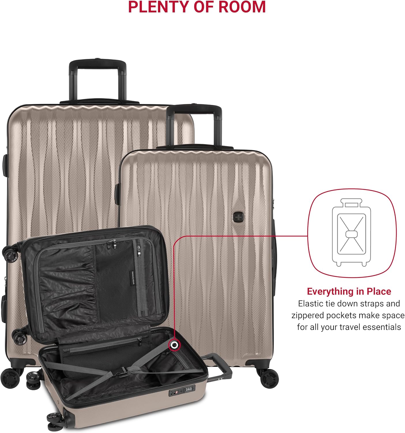 (New) SwissGear 7272 Energie Expandable Hardside Luggage with Spinner Wheels and TSA Lock, Light Gold, 3-Piece Set (19/24/27)