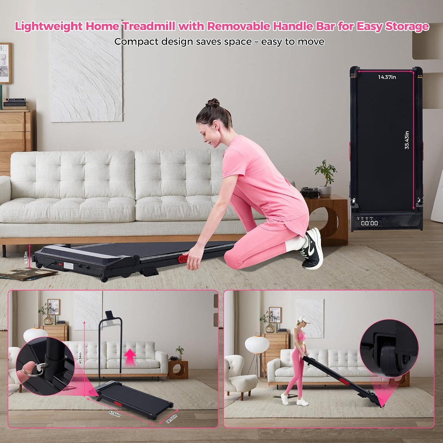 Walking Pad with Incline and Handle Bar