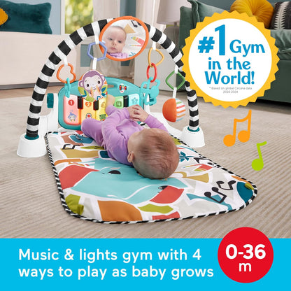 (New) Fisher-Price Baby Playmat Glow and Grow Kick & Play Piano Gym, Blue Musical Learning Toy with Developmental Activities for Newborns 0+ Months