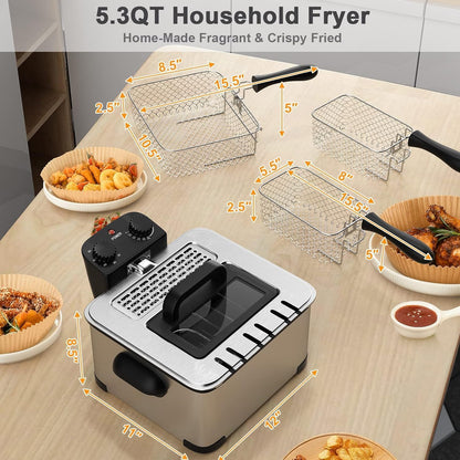 (New) WHALL - 5.3QT Electric Deep Fryer