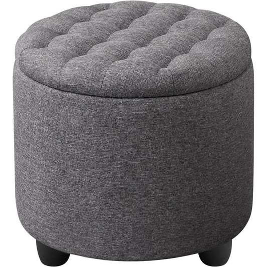 Furnimart Round Storage Ottoman with Cover Lid, Tufted Round Ottoman