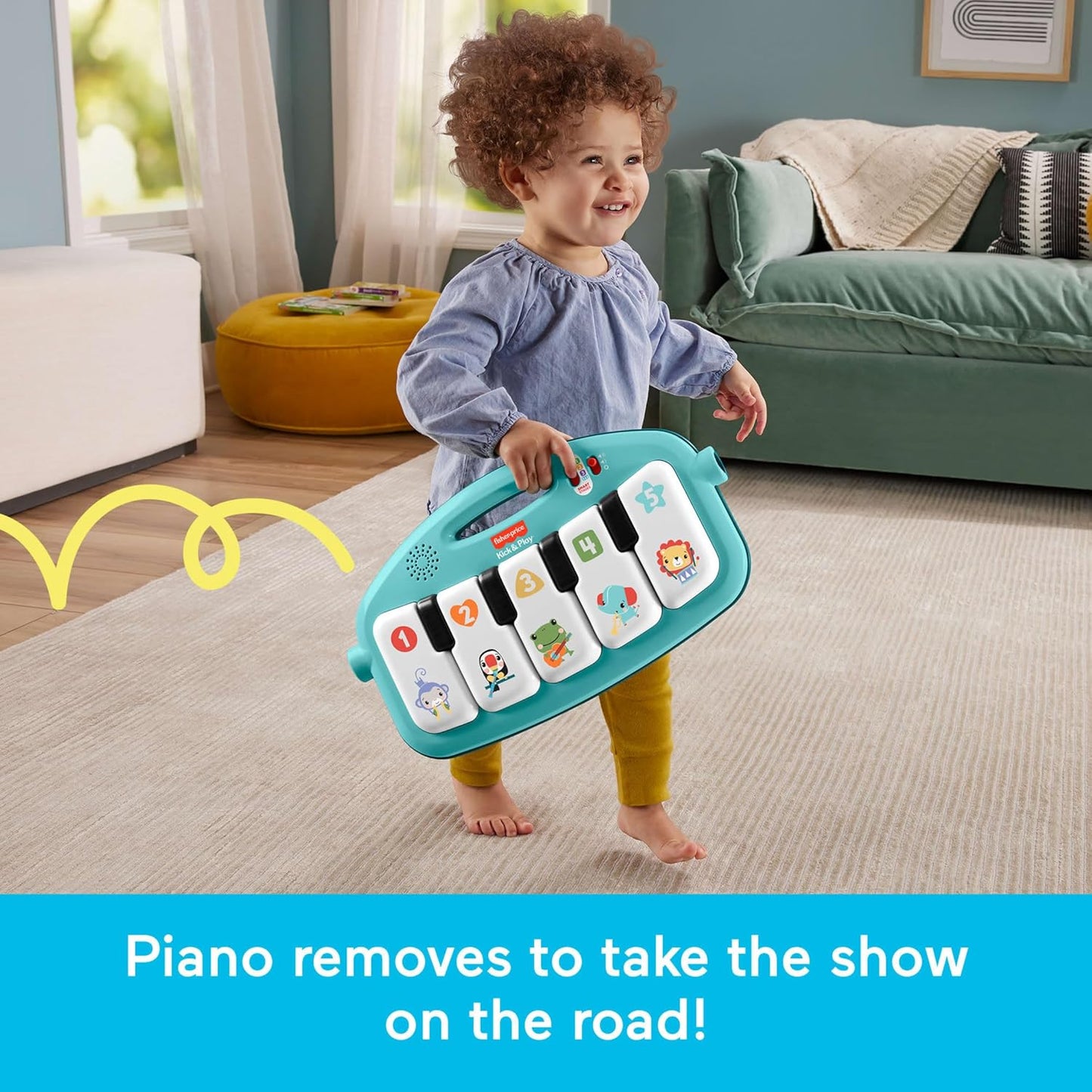 (New) Fisher-Price Baby Playmat Glow and Grow Kick & Play Piano Gym, Blue Musical Learning Toy with Developmental Activities for Newborns 0+ Months