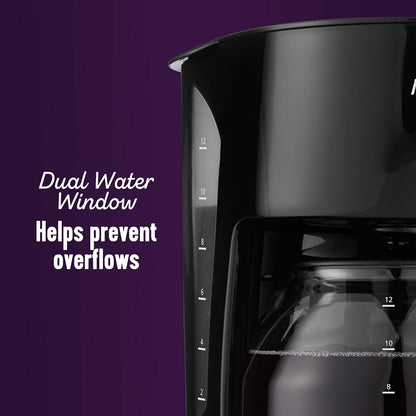 Mr. Coffee Black Coffee Maker, 12 Cups, with Auto Pause and Glass Carafe