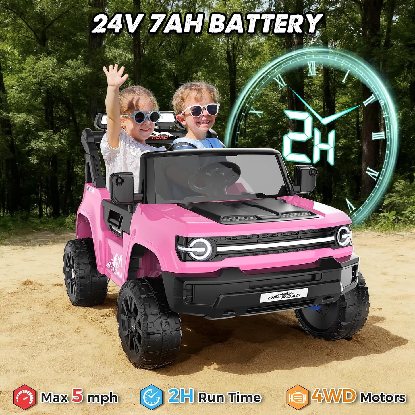 (New) Hikole 24V Kids 2-Seater Ride on Truck w/ Remote