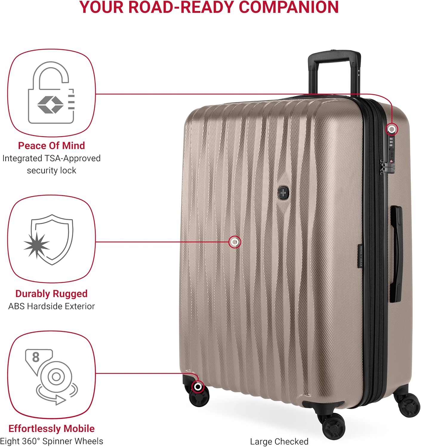 (New) SwissGear 7272 Energie Expandable Hardside Luggage with Spinner Wheels and TSA Lock, Light Gold, 3-Piece Set (19/24/27)
