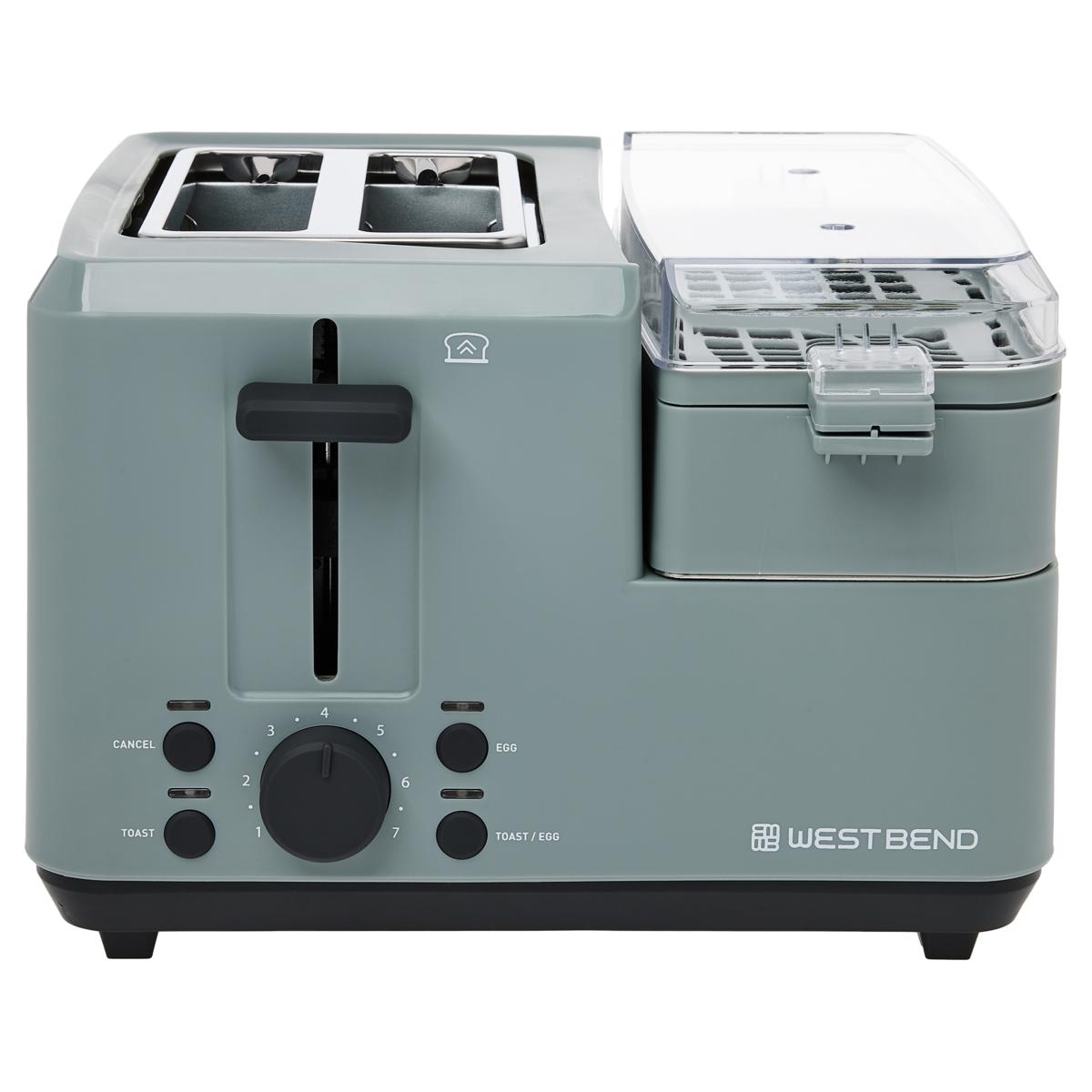 (New) West Bend Breakfast Station 2-Slice Toaster and Egg Cooker/Poacher with Removable Pre-Cooked Meat and Vegetable Warming Tray for Perfect Breakfast Sandwiches, 1200-Watts