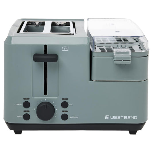 (New) West Bend Breakfast Station 2-Slice Toaster and Egg Cooker/Poacher with Removable Pre-Cooked Meat and Vegetable Warming Tray for Perfect Breakfast Sandwiches, 1200-Watts