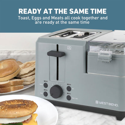 (New) West Bend Breakfast Station 2-Slice Toaster and Egg Cooker/Poacher with Removable Pre-Cooked Meat and Vegetable Warming Tray for Perfect Breakfast Sandwiches, 1200-Watts