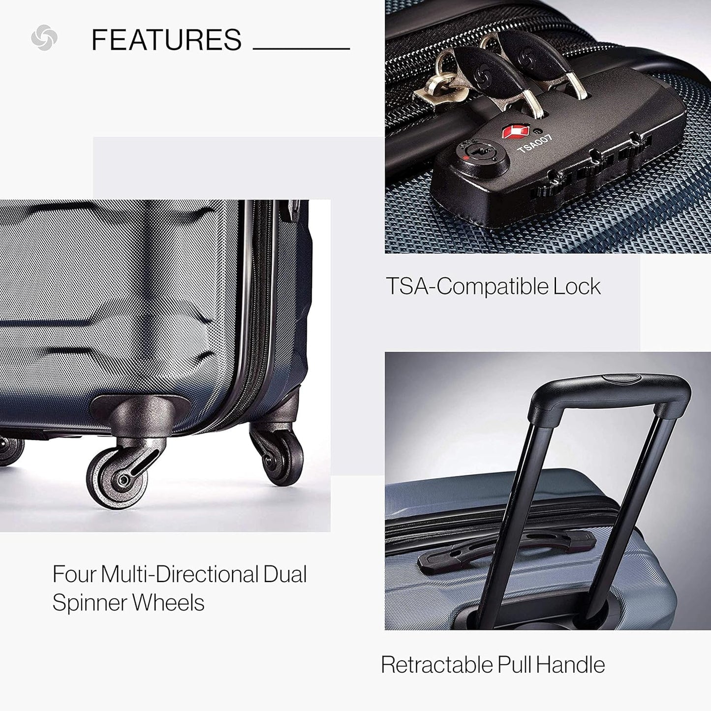 (New) Samsonite Omni PC Hardside Expandable Luggage with Spinner Wheels, Teal, Checked-Large 28-Inch