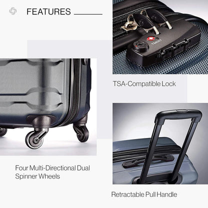 (New) Samsonite Omni PC Hardside Expandable Luggage with Spinner Wheels, Teal, Checked-Large 28-Inch