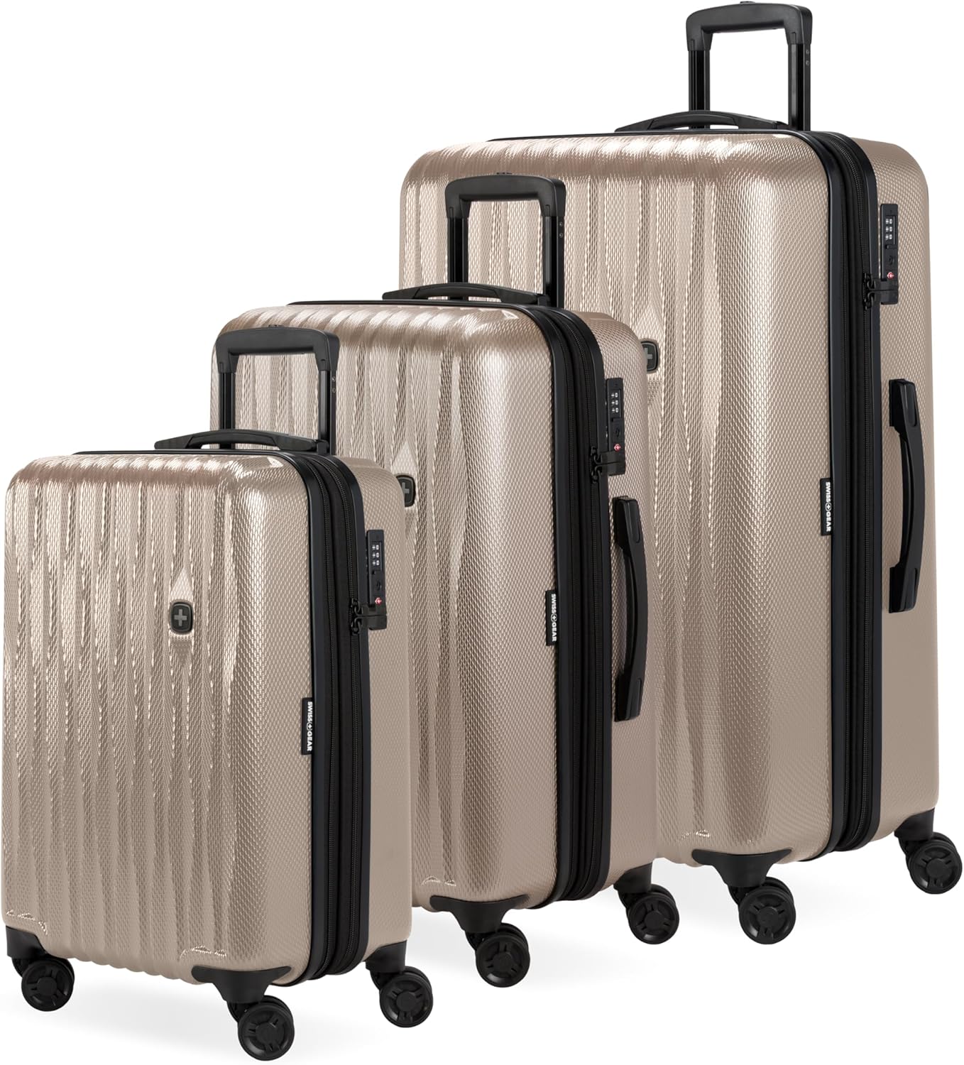 (New) SwissGear 7272 Energie Expandable Hardside Luggage with Spinner Wheels and TSA Lock, Light Gold, 3-Piece Set (19/24/27)