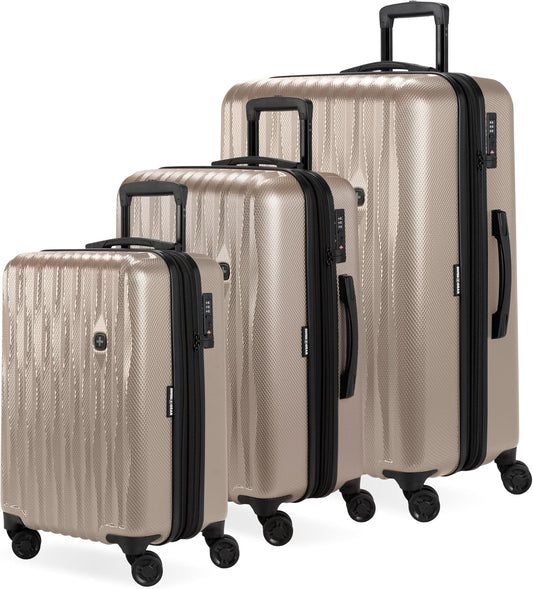 (New) SwissGear 7272 Energie Expandable Hardside Luggage with Spinner Wheels and TSA Lock, Light Gold, 3-Piece Set (19/24/27)
