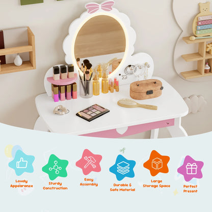 (New) Joywind Kids Princess Vanity, Mirror and Stool Table Set White Bow