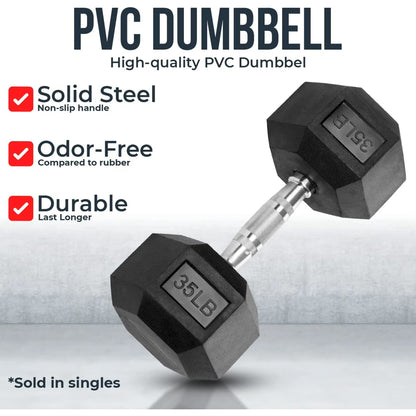 (New) Hex Dumbbells - Heavy Duty PVC Coated Weights, Chrome-Plated Knurled Handles, Fixed Hexagon Dumbbell - Workout, Exercise Weights, Lifting, Body Building Home Gym Training Gear - 40 LB
