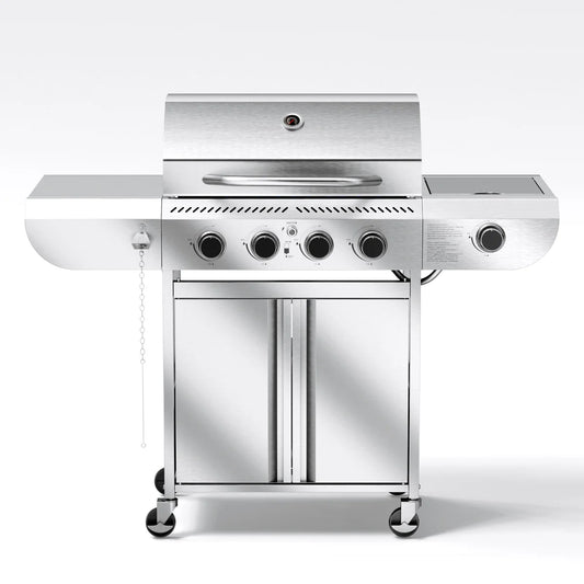 (New) COWSAR Stainless steel Style 4B 4 -Burner Liquid Propane Gas Grill 1 -Side Burner
