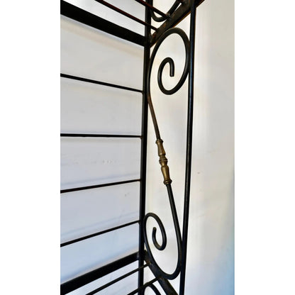 Vintage French Bakers Rack 3 Tier Scrolling Wrought Iron and Brass Etagere