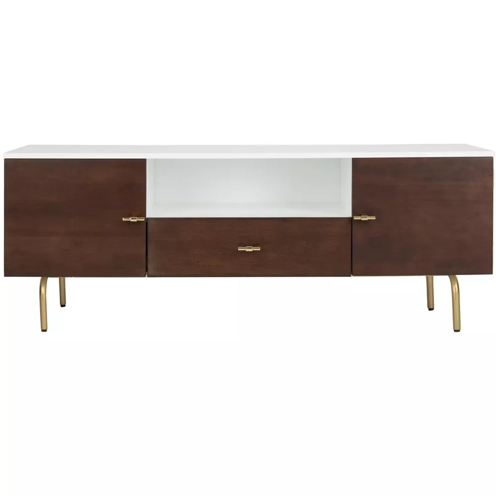 (New) SAFAVIEH Genevieve Media Stand Walnut / White