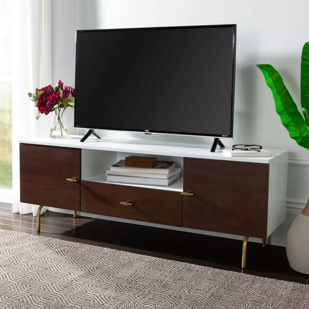 (New) SAFAVIEH Genevieve Media Stand Walnut / White
